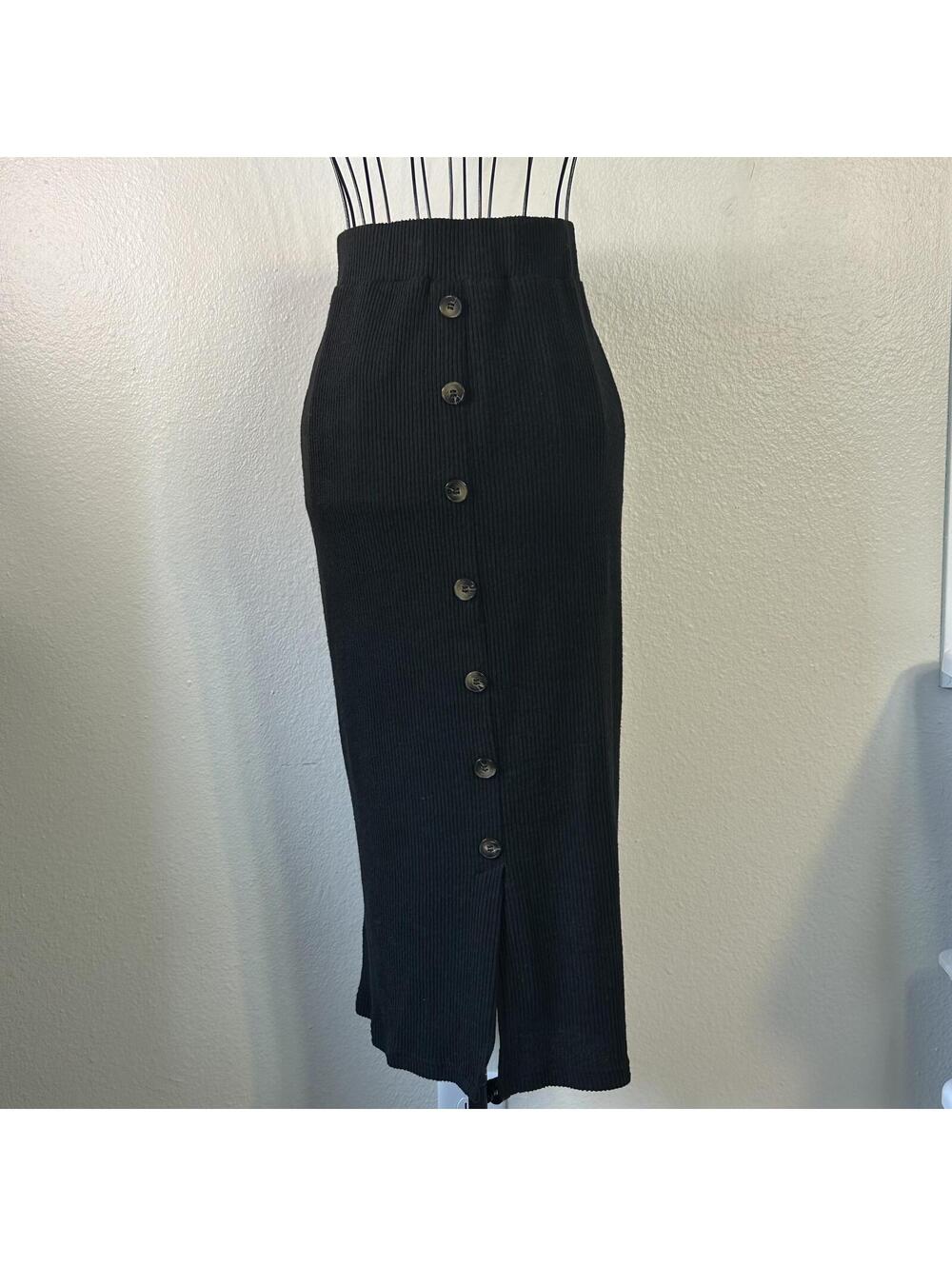 Black Button Front Midi Pencil Skirt